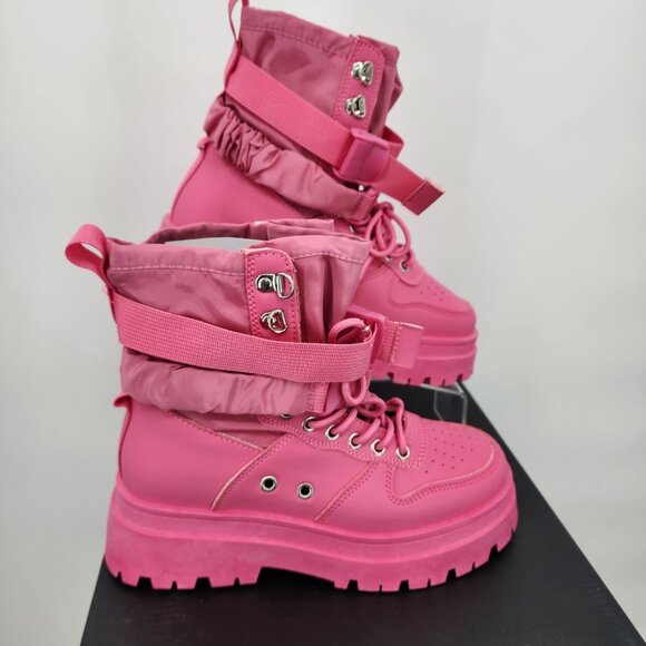 AZALEA WANG Peachy Pink High Top Sneakers Combat Boots Size 7 NWT - Picture 5 of 13